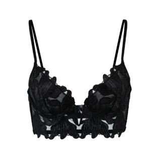 Reggiseno Nero Trasparente con Fiori in Satin