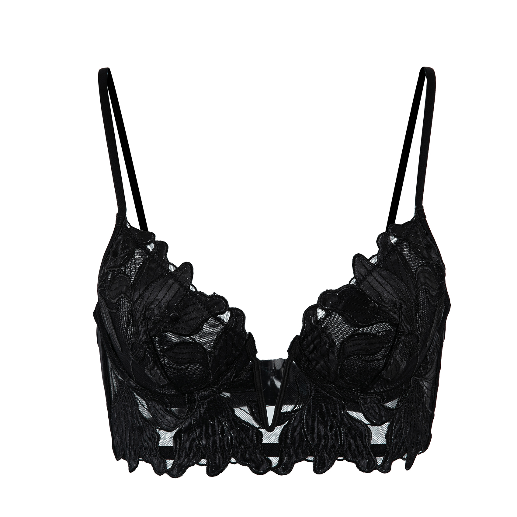 Reggiseno Nero Trasparente con Fiori in Satin