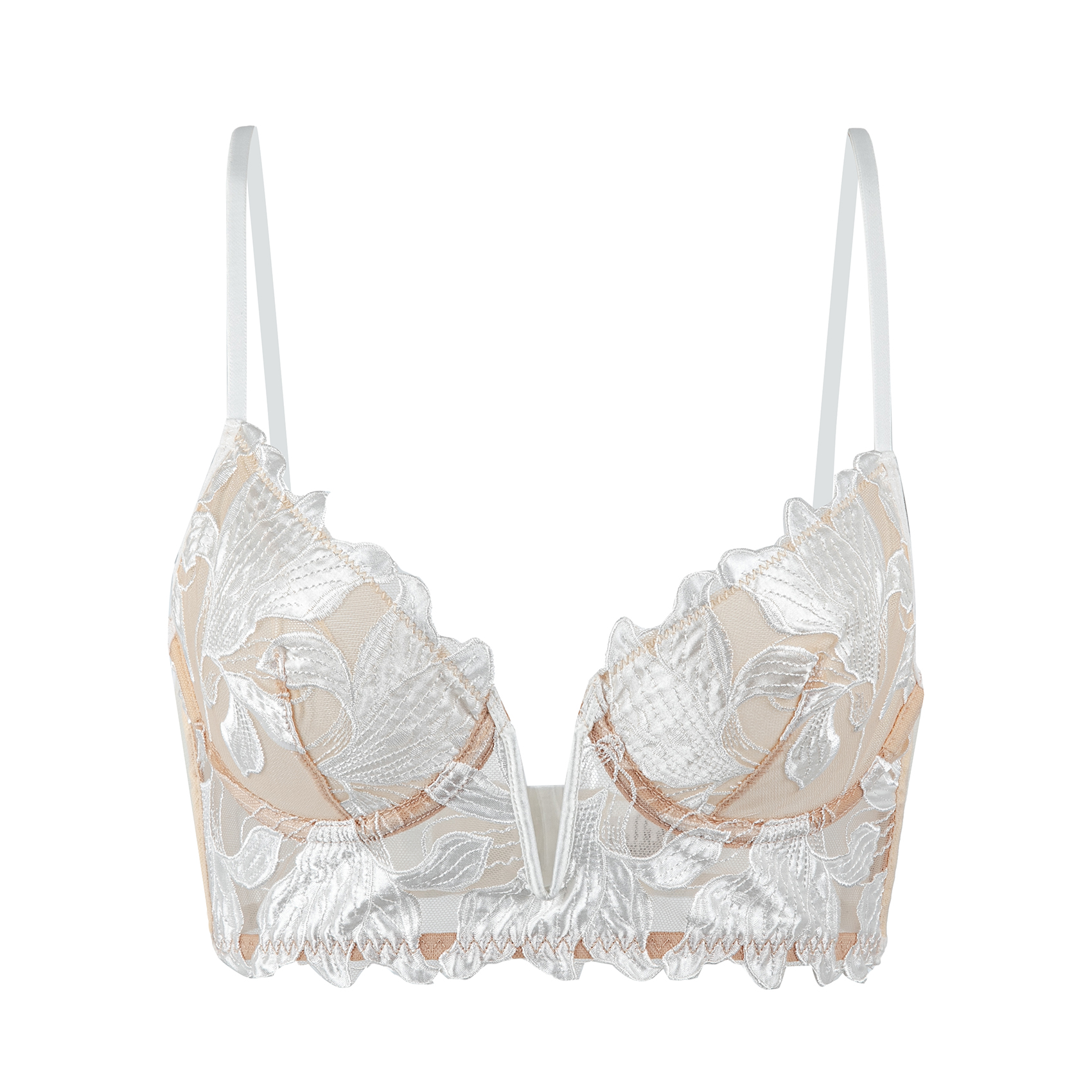 Reggiseno Bianco Trasparente con Fiori in Satin