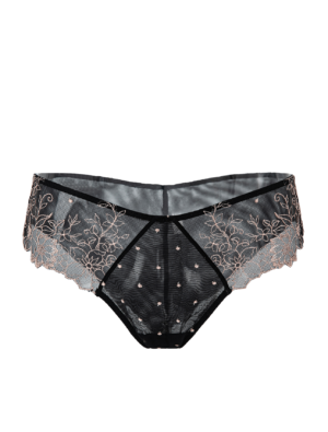 Slip Culotte in Pizzo Nero con Ricami Floreali Rosa