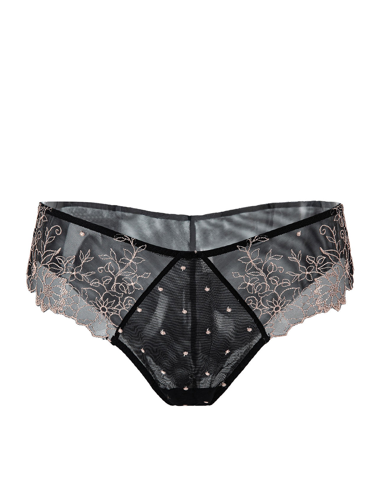 Slip Culotte in Pizzo Nero con Ricami Floreali Rosa