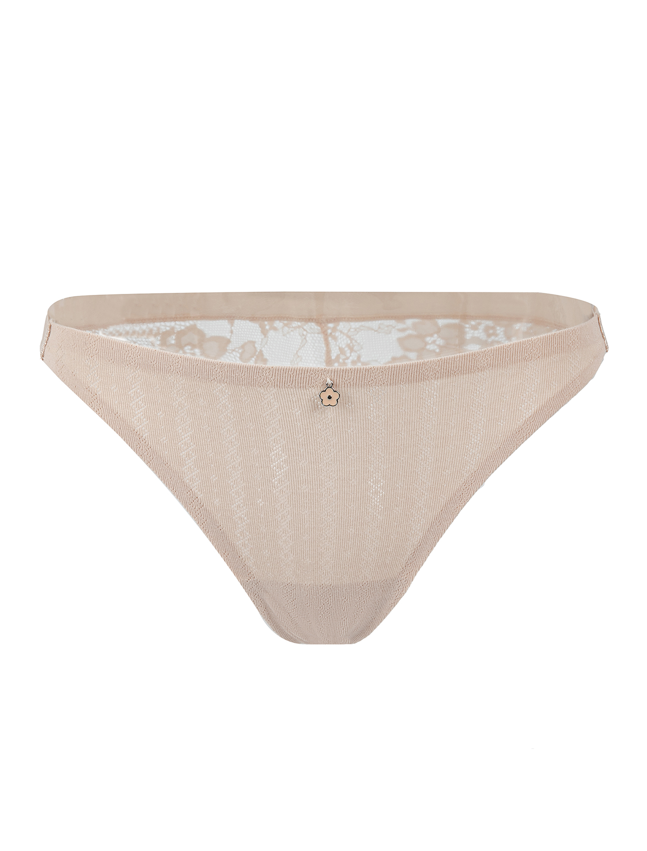 Tanga a Rete Trasparente Beige con Ciondolo Gioiello