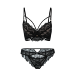 Midnight Garden Strappy Lace Bra & Matching Brief Set - Onyx Black