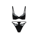 Satin & Lace Underwired Bra SET - Black