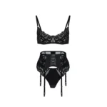 Luxury Lace & Satin Garter Lingerie Set – Black