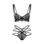Strappy Eyelash Lace Lingerie Set - Midnight Black