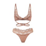 Lace & Silk Strappy Lingerie Set - Mocha
