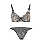 Embroidered Sheer Floral Lingerie Set - Noir & Nude