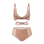 Silk & Sheer Mesh High-Waist Briefs - Mocha
