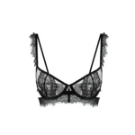 Exquisite Eyelash Lace Balconette Bra – Black