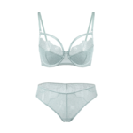 Strappy Floral Lace & Mesh Lingerie Set - Powder Blue