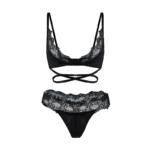 Lace & Silk Strappy Lingerie Set - Black