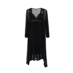 Midnight Elegance Lace-Trim Nightgown & Sheer Robe Set - Onyx Black