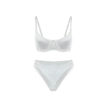 Modern Sheer Mesh & Satin Underwire Lingerie Set - White Two-Piece