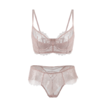 Scalloped Floral Lace & Sheer Mesh Lingerie Set - Dusty Rose
