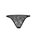Black floral lace thong with ring details