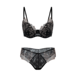 Embroidered Floral Mesh Lingerie Set - Onyx & Silver Rose