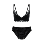 Midnight Black Satin & Scalloped Lace Lingerie Set