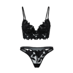 Floral Embroidery Longline Lingerie Set - Black