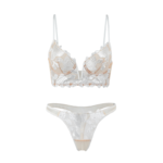 Floral Embroidery Longline Lingerie Set - Ivory White