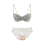 Wireless Floral Lace & Sheer Mesh Lingerie Set - Pearl Grey & Ivory