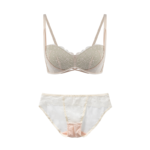 Wireless Floral Lace & Sheer Mesh Lingerie Set - Silver & Ivory