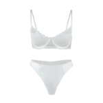 Satin & Eyelash Lace Balconette Lingerie Set - Arctic White