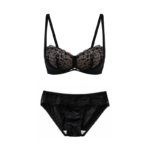 Wireless Satin & Lace Lingerie Set - Midnight Black