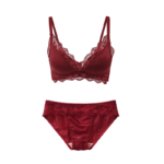 Burgundy Satin & Floral Lace Lingerie Set