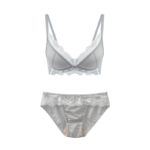 Elegant Lace-Trimmed Wireless Lingerie Set - Silver Grey