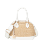 Woven Straw Mini Dome Crossbody Bag - White