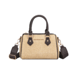 “Ischia” Straw and Eco-Leather Barrel Bag – Brown