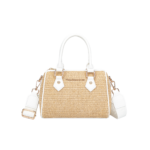 “Ischia” Straw and Eco-Leather Barrel Bag – White