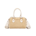“Ischia” Straw and Eco-Leather Barrel Bag – Beige