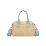 “Ischia” Straw and Eco-Leather Barrel Bag – Light Blue