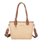 Summer Straw Woven Tote Bag with PU Leather Straps