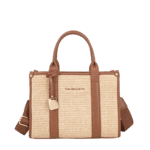 Woven Straw Tote Bag with Faux Leather Trim and Logo Detail