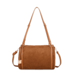 Perforated Faux Suede Cylinder Shoulder Bag – Medium Crossbody Purse