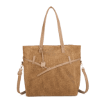 Elegant Faux Suede Tote Bag with Belt Detail and Crossbody Strap