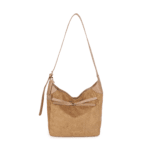Trendy Faux Suede Hobo Shoulder Bag with Smooth Trim