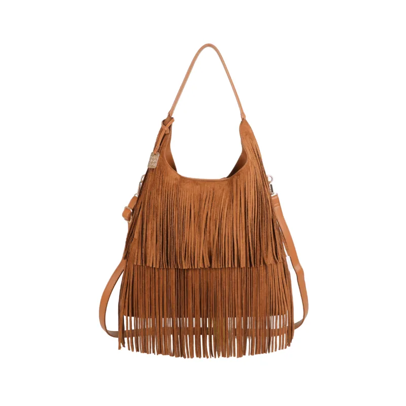 Fringed Suede Hobo Bag – Boho Chic Shoulder Bag with Crossbody Strap