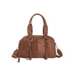 Faux Suede Bowling Handbag with Braided Handles