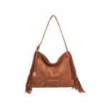 Faux Suede Hobo Bag with Side Fringes